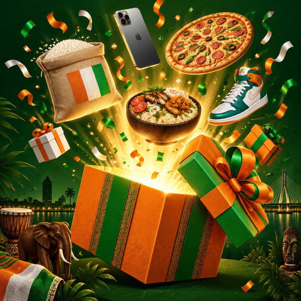 Boîte cadeau KDO qui s'ouvre sur des cadeaux